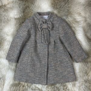 Patachou Wool Metallic Stylish Gray Kids Coat with Accent Bow - Size 5